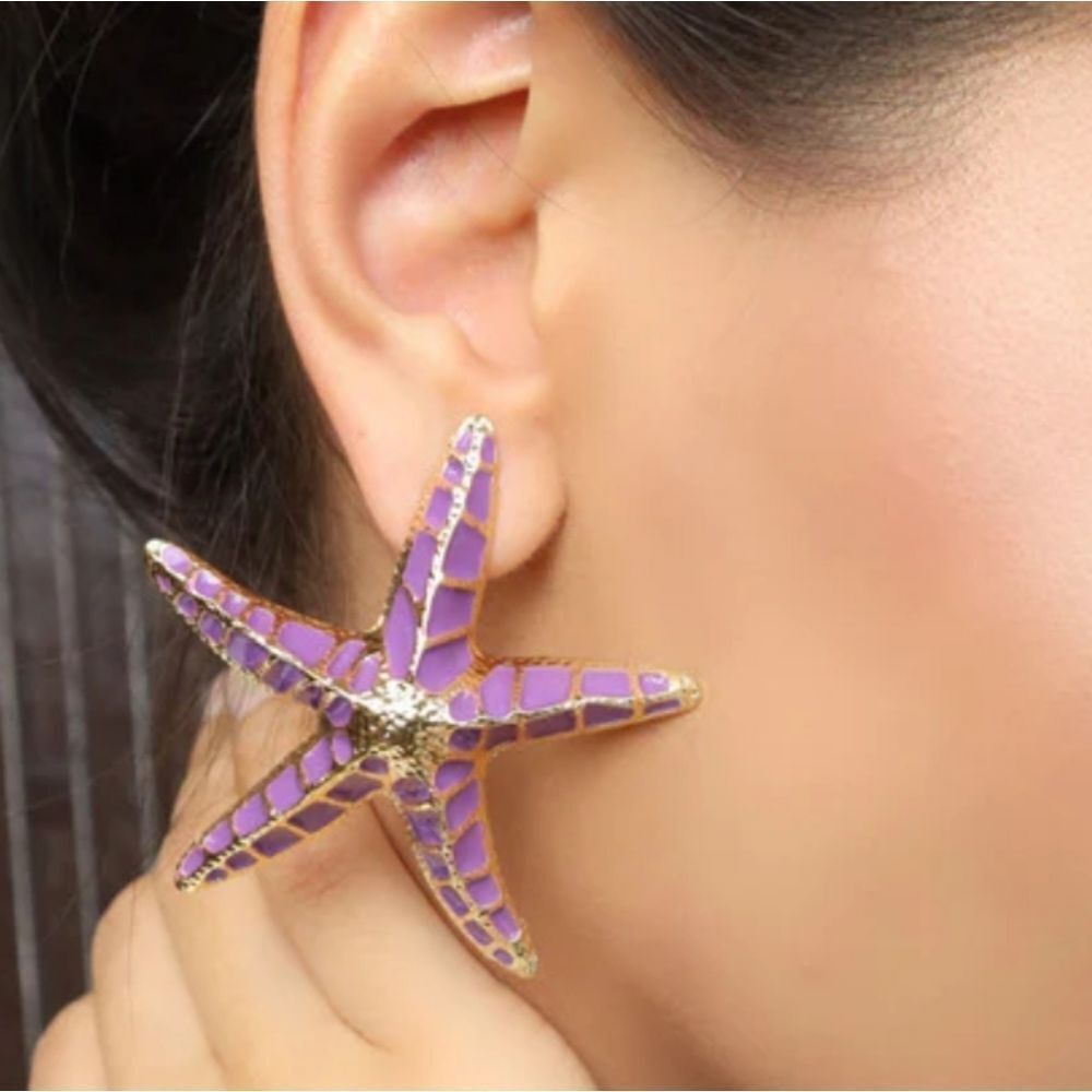 New ZARA Purple Starfish Statement Stud Earrings - Picture 7 of 12
